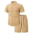 thumbnail image 3 of HBFAGFB Two Piece Summer Set Mens Fashion Lapel Button Down Shirt Light Breathable Shorts Brown Size XL, 3 of 5