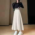thumbnail image 5 of Abomasnow Maxi Skirts for Women Hight Wasited A Line Pleated Long Skirts with Belted Fall Winter Skirts S-XL, 5 of 7