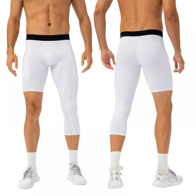 Men's Tight One-leg Gym Pants Pocket Long Short Foot Basketball Training  Leggings Quick Drying Seven Points Sweatpants