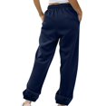 thumbnail image 3 of Women's Fashion Casual Solid Elastic Waist Trousers Long Straight Pants, 3 of 5
