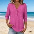 thumbnail image 2 of Tqcoqu 3/4 Length Sleeve for Women Tops Dressy Casual Shirts V Neck Summer Blouses with Buttons Trendy Clothes,Hot Pink,Women's S-XXXXXL, 2 of 10