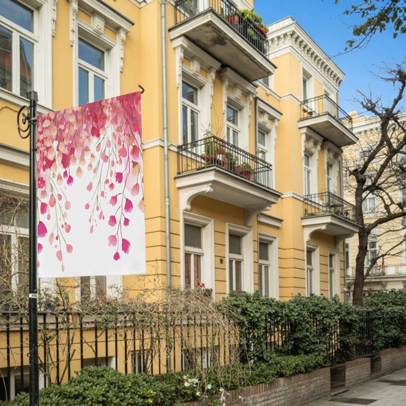 Spring Florals House Flag 28 x 40 Inches, Watercolor Gradient Pink Red Floral Romantic Weather Proof Outdoor Patio Flags Double Sided Small House Decoration for Yard Lawn Outside Home