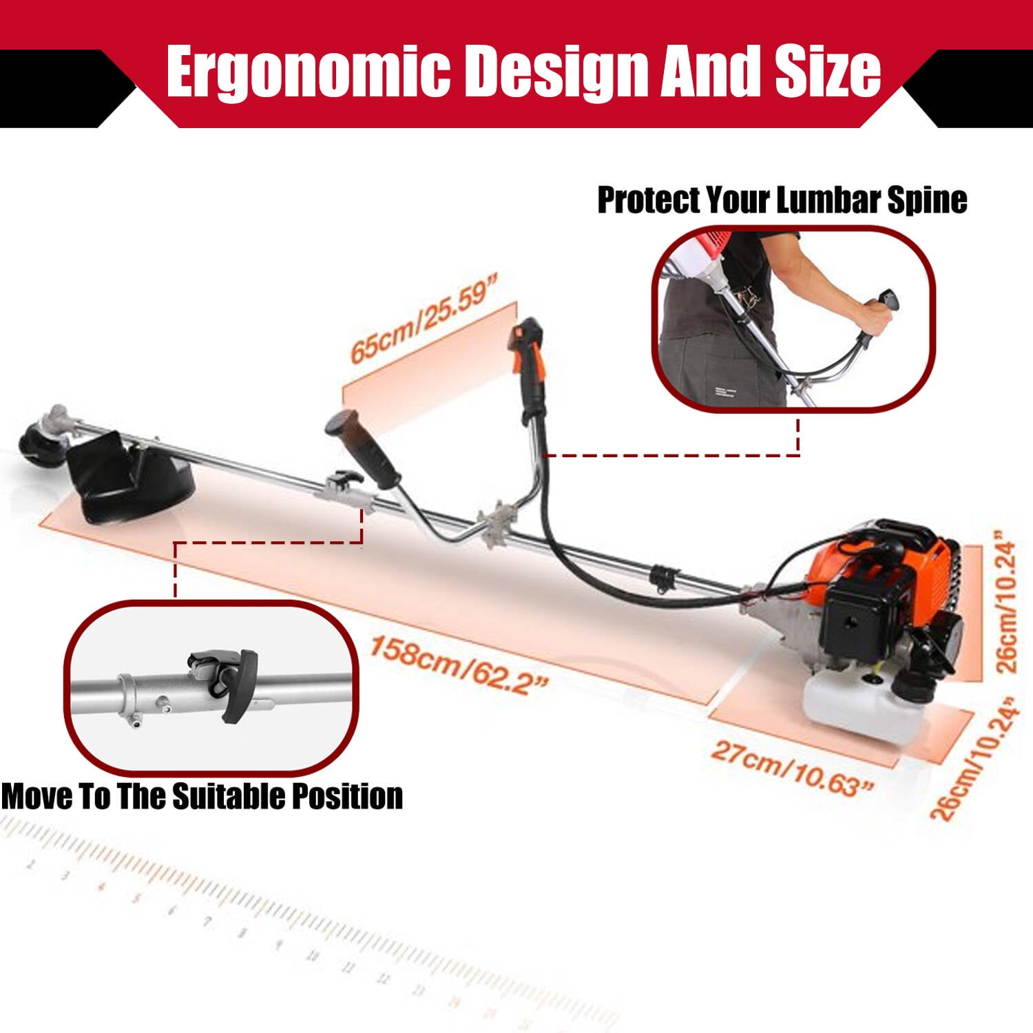 Adnoom 58cc Lawn Mower 4-in-1 Brush Cutter Gas Powered Weed Eater Weed Wacker Adjustable Straight Shaft String Trimmer with 4 Detachable Head for Grass, Weed, Bushes