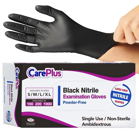 Guantes para exámenes médicos Care Plus, de nitrilo, negros, pequeños, 1000 unidades