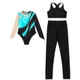 thumbnail image 6 of iiniim Kids Girls Ice Figure Skating Gymnastics Leotard Rhinestones Mesh Patchwork Bodysuit with Sleeveless Vest Turquoise 6, 6 of 7