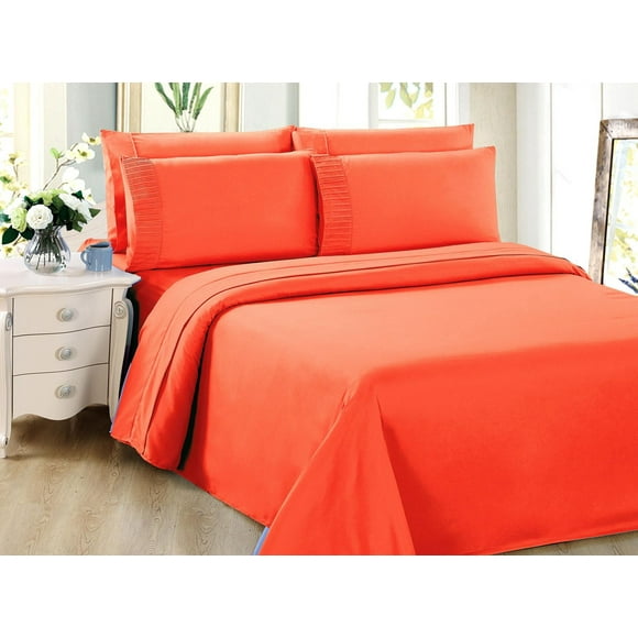 Marina Decoration Ultra Soft Silky Deep Pocket Solid Rayon from Bamboo Bedding All Season Sheet Set, Orange Color