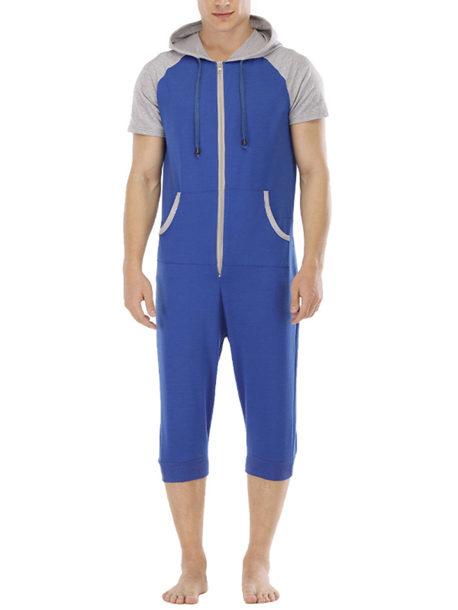 Sport Suit for Men Jogger Festive Romper Casual Clothing Shorts Tracksuit Onesie Hooded Jumpsuit Pajama Outfit Set Dungarees Zip Shorts