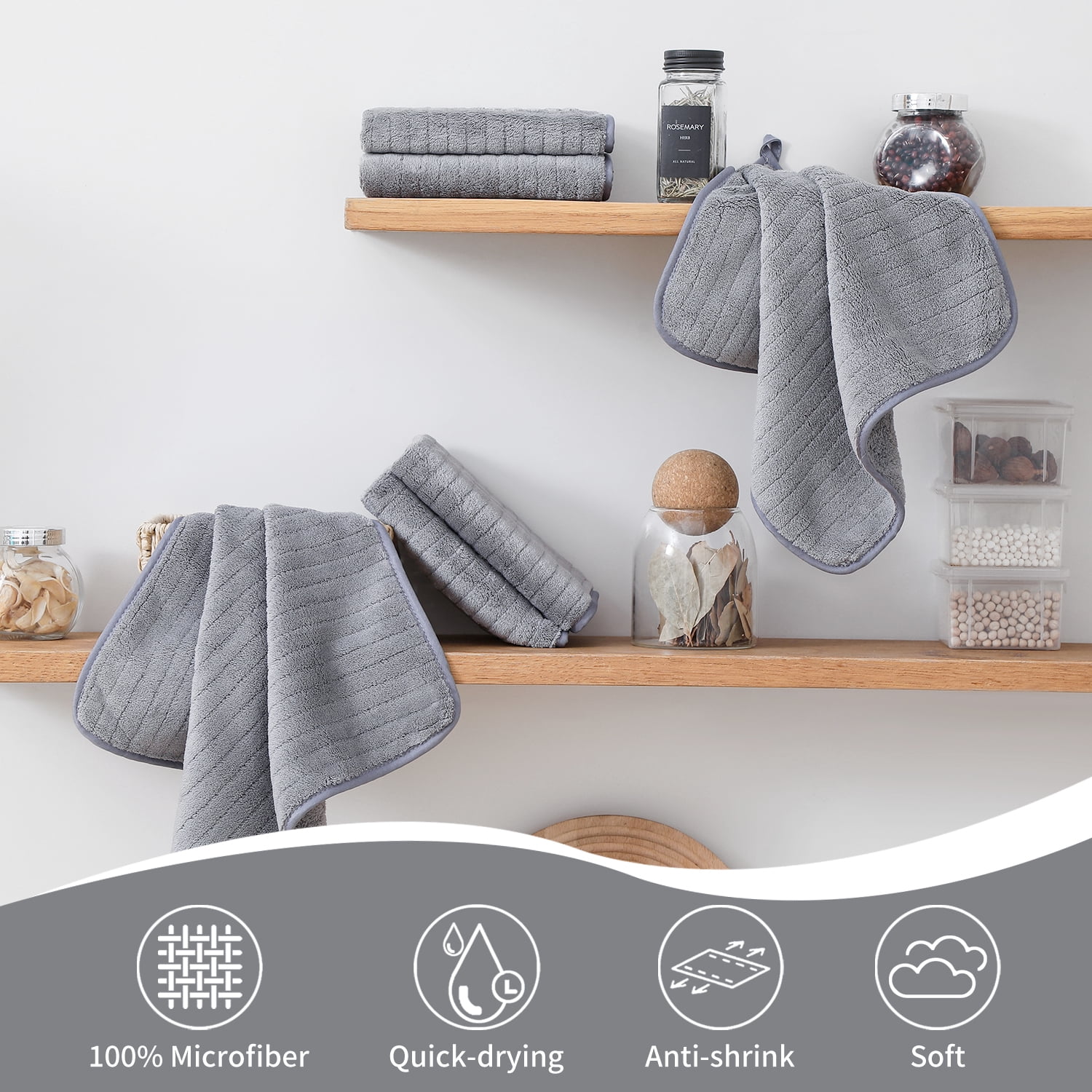 Jessy Home 24 Pack Dark Gray Stripe Washcloths for Bathroom 13x13 Inch Ultra Soft Hand Face Towels