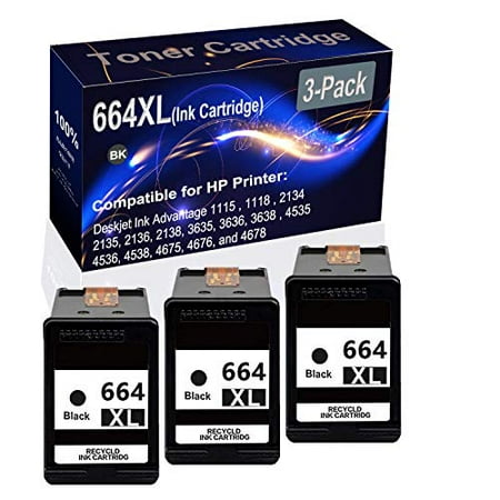 3-Pack (Black) Remanufactured Ink Cartridge (High Yield) Replacement for HP 664XL 664 XL use for HP Deskjet Ink Advantage 1115, 1118, 2134, 2135, 2136, 2138, 3635 Printer