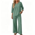 thumbnail image 5 of Two Piece Sets for Women 3/4 Length Sleeve Lounge Sets Summer Fall Vacation Travel Outfits Fashion Clothing Green XL, 5 of 6