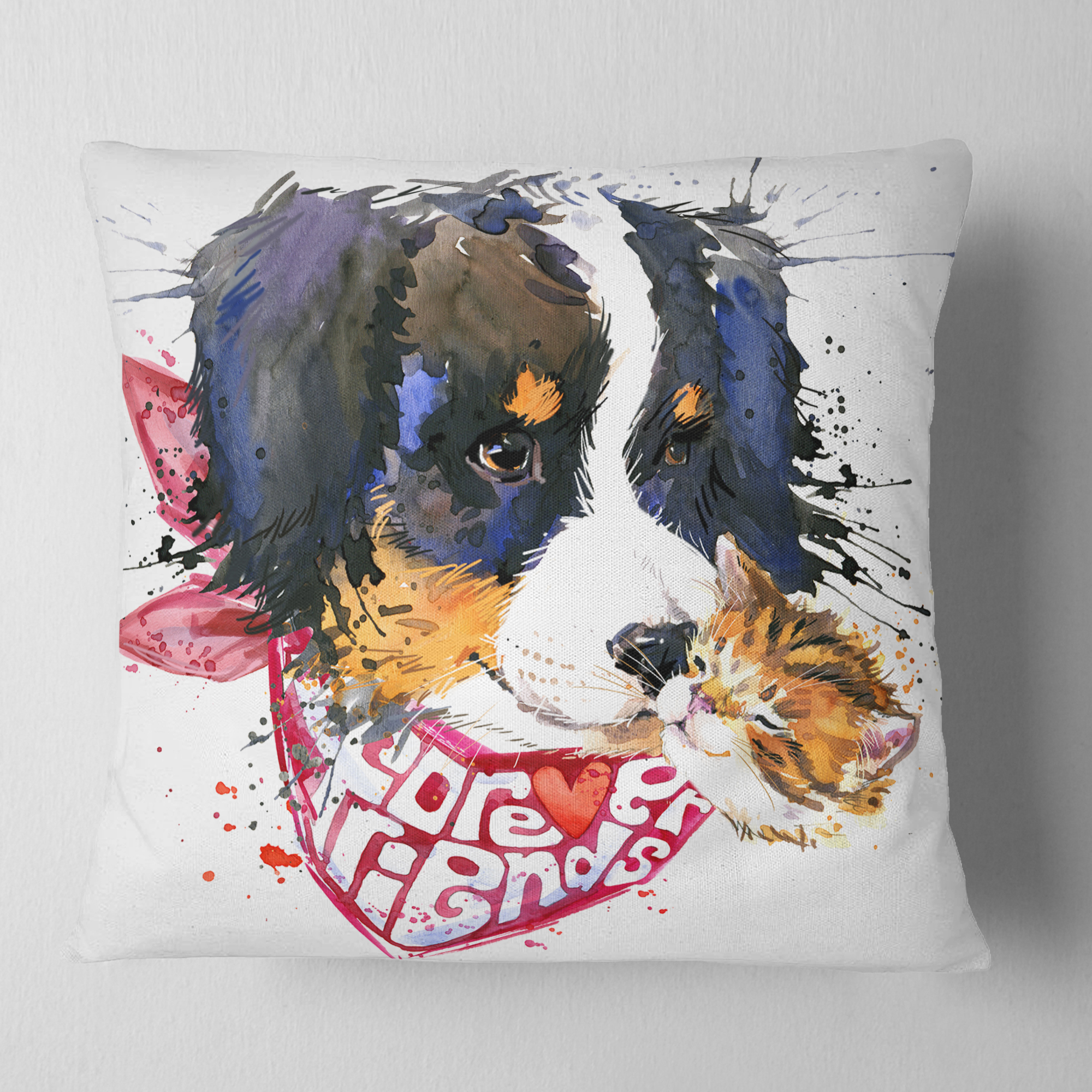 Designart Dog and Cat Friends Forever - Animal Throw Pillow - 18x18