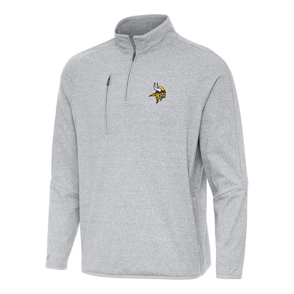 Men's Antigua Heather Gray Minnesota Vikings Certain Tri-Blend Quarter-Zip Top