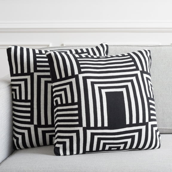 SAFAVIEH Ziggy Geometric Pillow, 19" x 19", Black/Ivory, Set of 2
