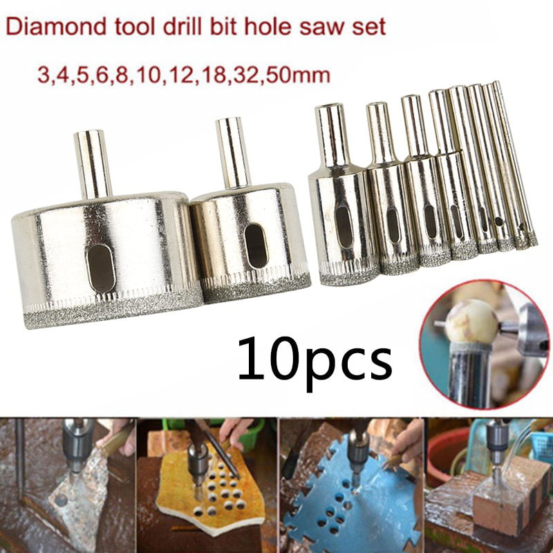 10 in1/Set Diamond Glass Ceramics Marble Hole Opener Cutter Drill Bit 3mm~50mm