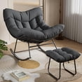 thumbnail image 3 of Bingirl Outdoor Black Rattan Egg-Shaped Rocking Chair with Footstool, 3 of 3