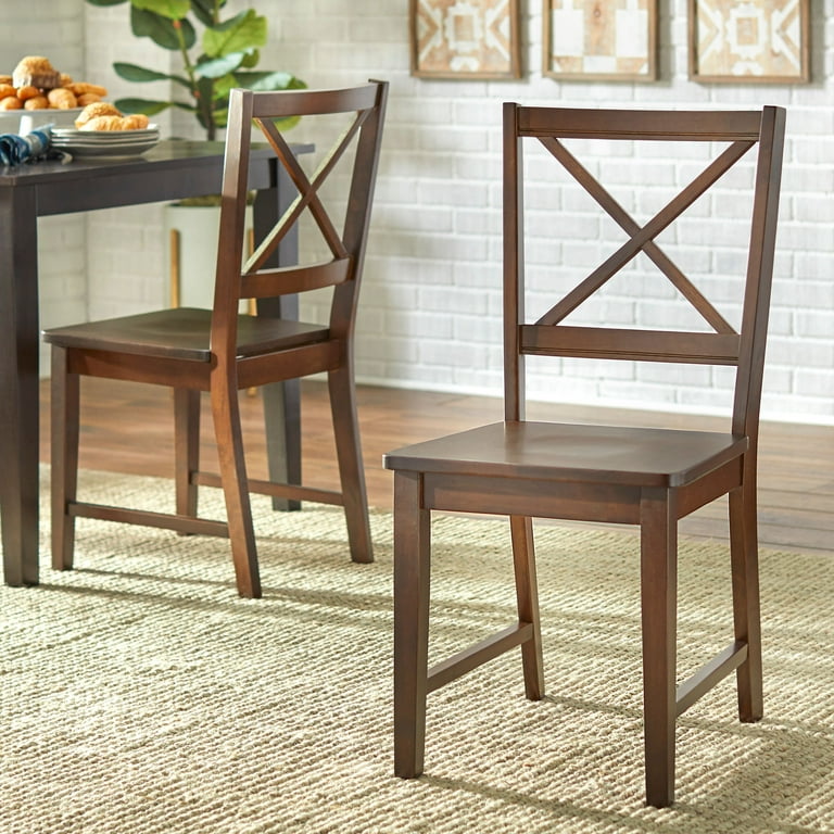 Simple Living Solid Wood Crossback Dining Chairs Set of 2 Black Natural Black Finish