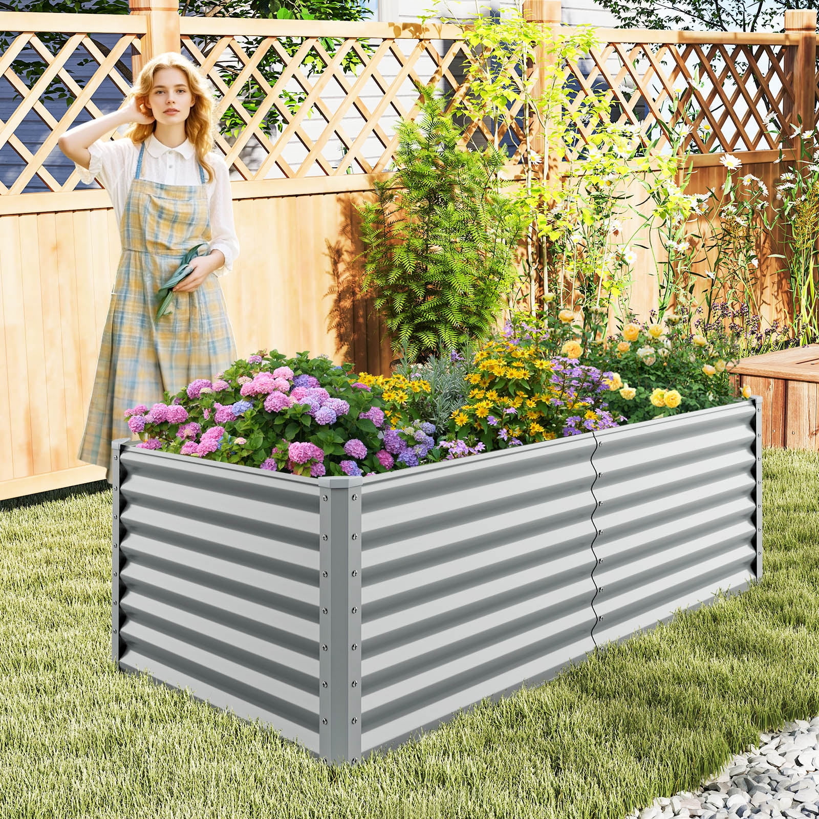 Gymax 2 PCS Raised Garden Bed Large Metal Planter Box Kit for Vegetable Herb 6' x 3' x 2' Gray