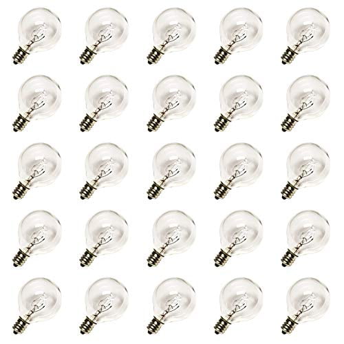 SUNSGNE 25 Pack G40 Replacement Bulbs 5W Clear Globe Bulbs 1.5-Inch String Light Replacement Bulbs for Indoor Outdoor Patio Decor Fits E12/C7 Candelabra Screw Base Sockets 
