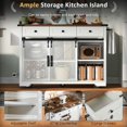 thumbnail image 6 of AENKYO 53.7" Farmhouse Kitchen Island with Power Outlet, 3 Drawers,2 Sliding Barn Door,Drop Leaf, Spice Rack,Rolling Kitchen Cart on Wheels for Home, Kitchen and Dining Room,White, 6 of 11