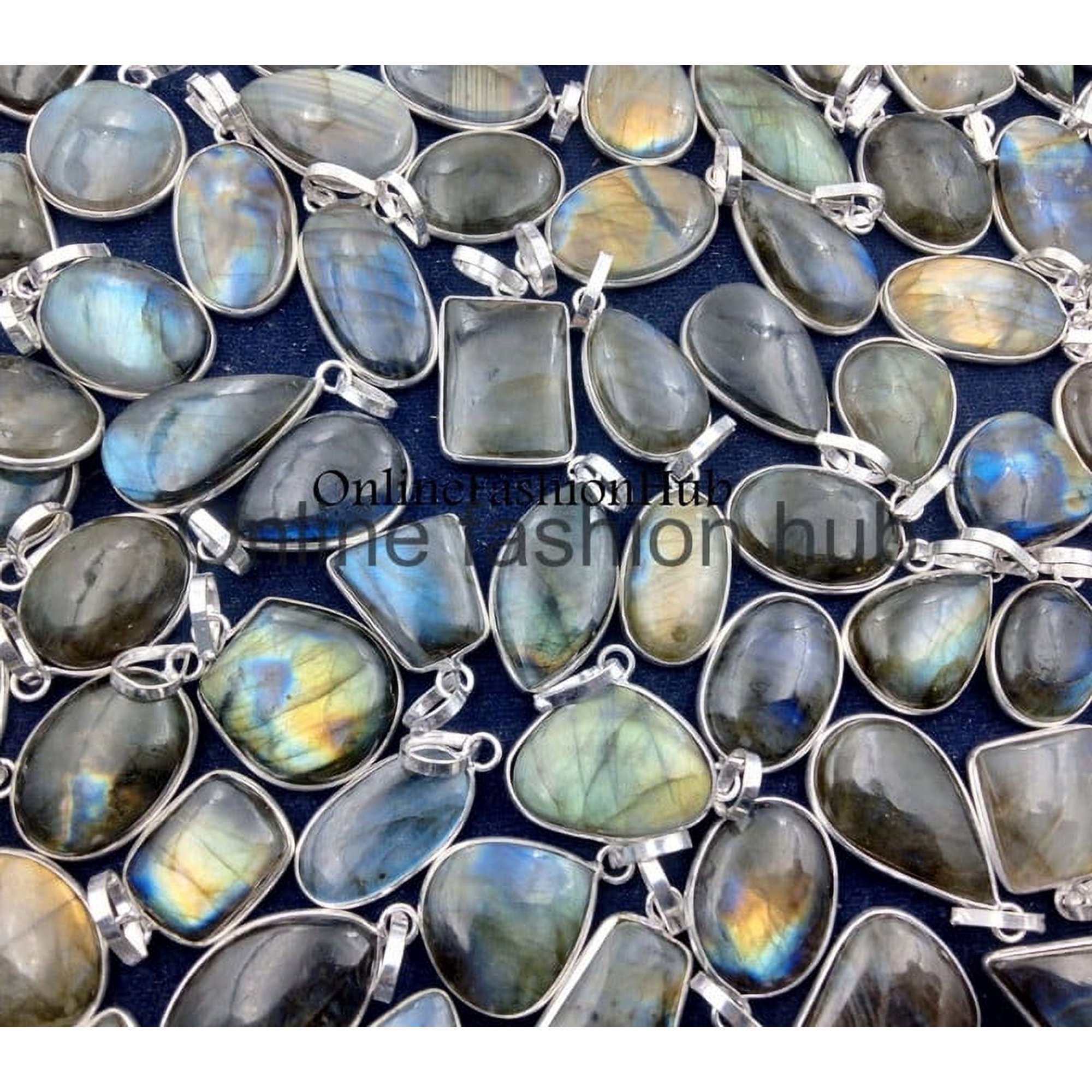 Labradorite Gemstone 925 Sterling Silver Plated Handmade Pendant 10 pcs