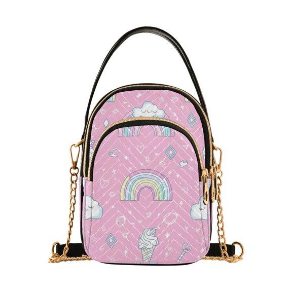 FORMRS Crossbody Bag for Women Quilted Travel Shoulder Cell Phone Purse with Chain Strap Handbag, Ice Cream Rainbow Pattern