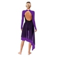 thumbnail image 2 of Alvivi Womens Lyrical Dance Asymmetrical Dress Modern Contemporary Latin Dance Costume Purple L, 2 of 7