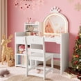 thumbnail image 1 of PIONEERWORKS Kids Vanity Set Princess Vanity Table & Chair Set with Lighted Mirror, 2 in 1 Princess Vanity Set with Open Bookshelf, Storage Cabinet & Shelves, 1 of 7