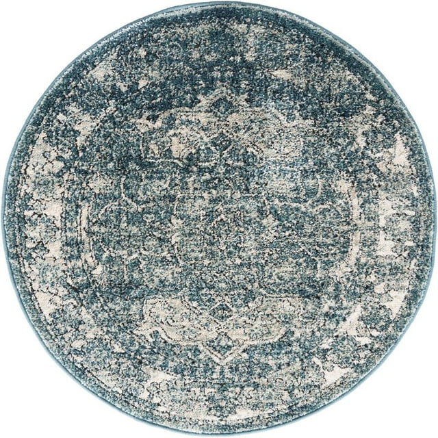 Unique Loom Isabella High-Low Pile Border Rug 3' 3 x 3' 3 Round Blue/Ivory