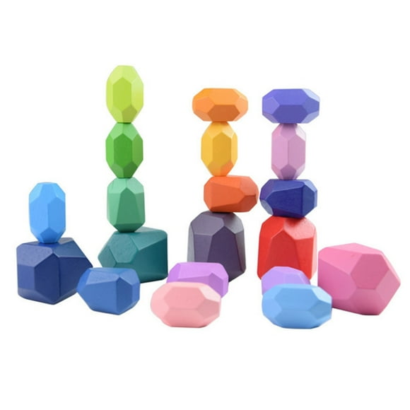 20PC Wooden Balance Blocks Stacking Stone Lightweight Natural Colored Puzzle Toy