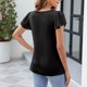 thumbnail image 5 of Camiseta Casual de Color Sólido Plisada en el Pecho 95% Poliéster 5% Spandex, Nueva Camiseta de Manga de Encaje para el Uso Diario, 5 of 8