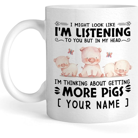 Personalized Coffee Mug Cute Pig Family, Customized Name Im Thinking About Getting More Pigs Novelty Cup, Gift For Son, Daughter, Children, Kid On Birthday, Holiday, Ceramic Cup