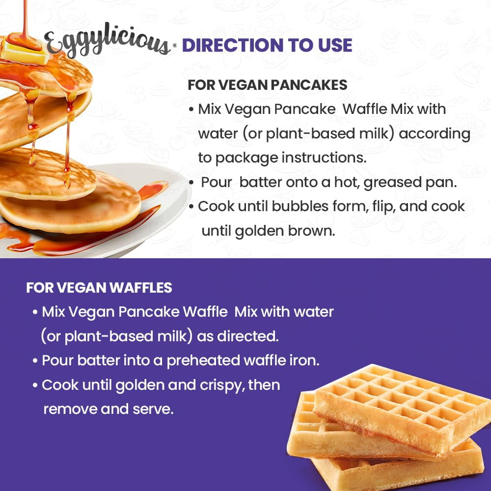 Eggylicious PACK OF 6- Vegan Pancake/Waffle Mix Protein & Fibre Rich Gluten Free Pancake Mix Quick & Easy Breakfast Just Add Water/Milk Natural, Non-Bioengineered 1 lbs 8 oz (680 gm)