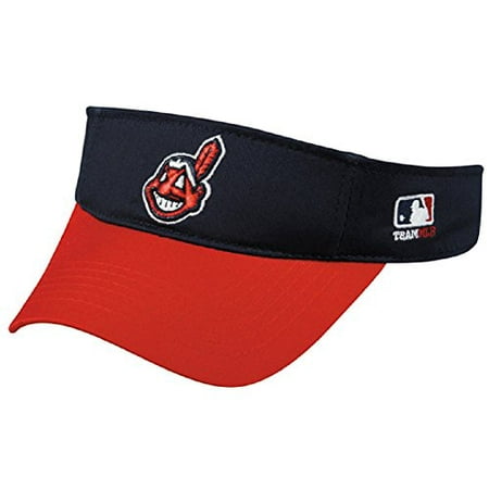 Golf Terry Visor - Cleveland Indians MLB OC Sports Sun Visor Golf Hat Cap Navy Blue w/ Red Chief Wahoo Logo Adult Men's Adjustable