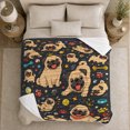 thumbnail image 5 of Pug Faces with Toys and Paw Prints, Energetic Graphic Style for Dog Lovers, Happy Puppy Collage and Pet Adoption Gift, Cozy Flannel Blanket for Living Room and Bedroom, Home Decor, 5 of 9