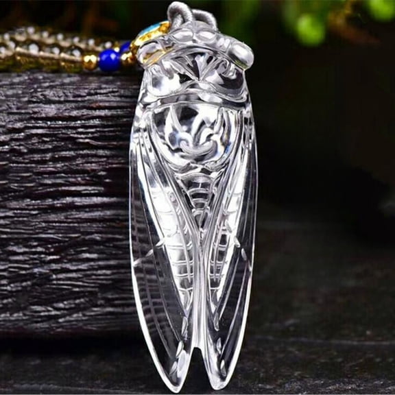 Clear Quartz Cicada Pendant Crystal Lucky Charm Amulet Unisex Jewelry Protection Accessory for Men Women Spiritual Gift