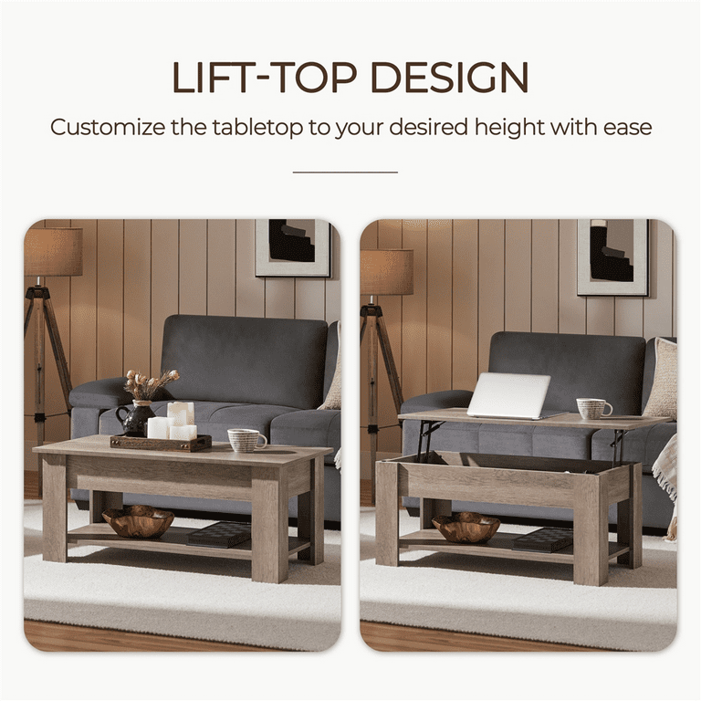 Alden Design 39 in Wood Lift Top Coffee Table with Hidden