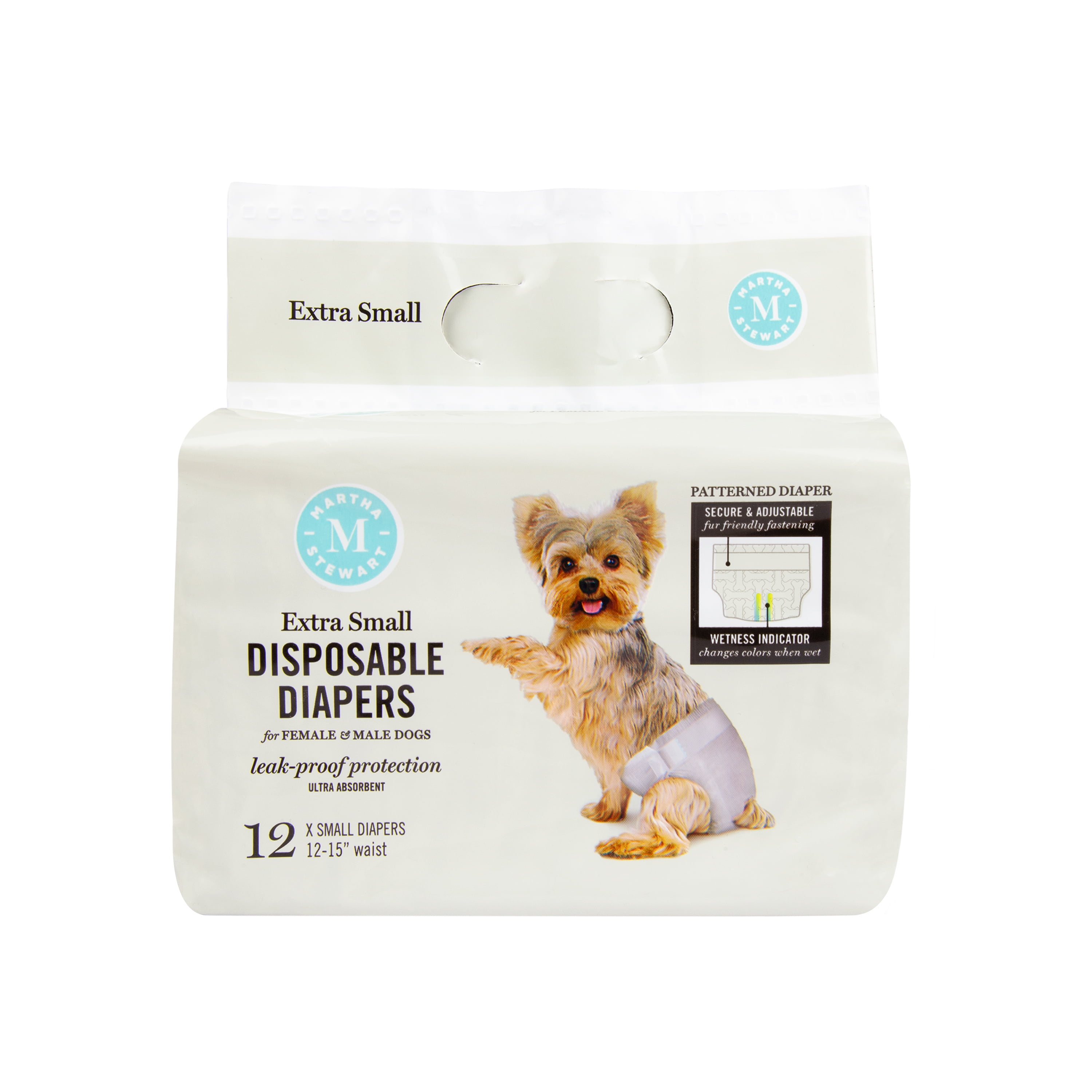 Martha Stewart for Pets Female Dog Diapers, XSmall 12"15" Waist, 12