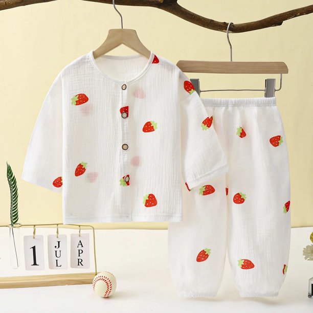 Ropa de dormir ligera de muselina de doble capa para niños, conjunto de 2 piezas, ropa de hogar de verano para mujeres, bombachos de manga larga para bebés y hombres Sui