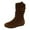 Coffee, variant on IUJSOY Slouchy Boots for Women Suede Flat Boots Pull on Short Boots Round Toe Mid Calf Boots