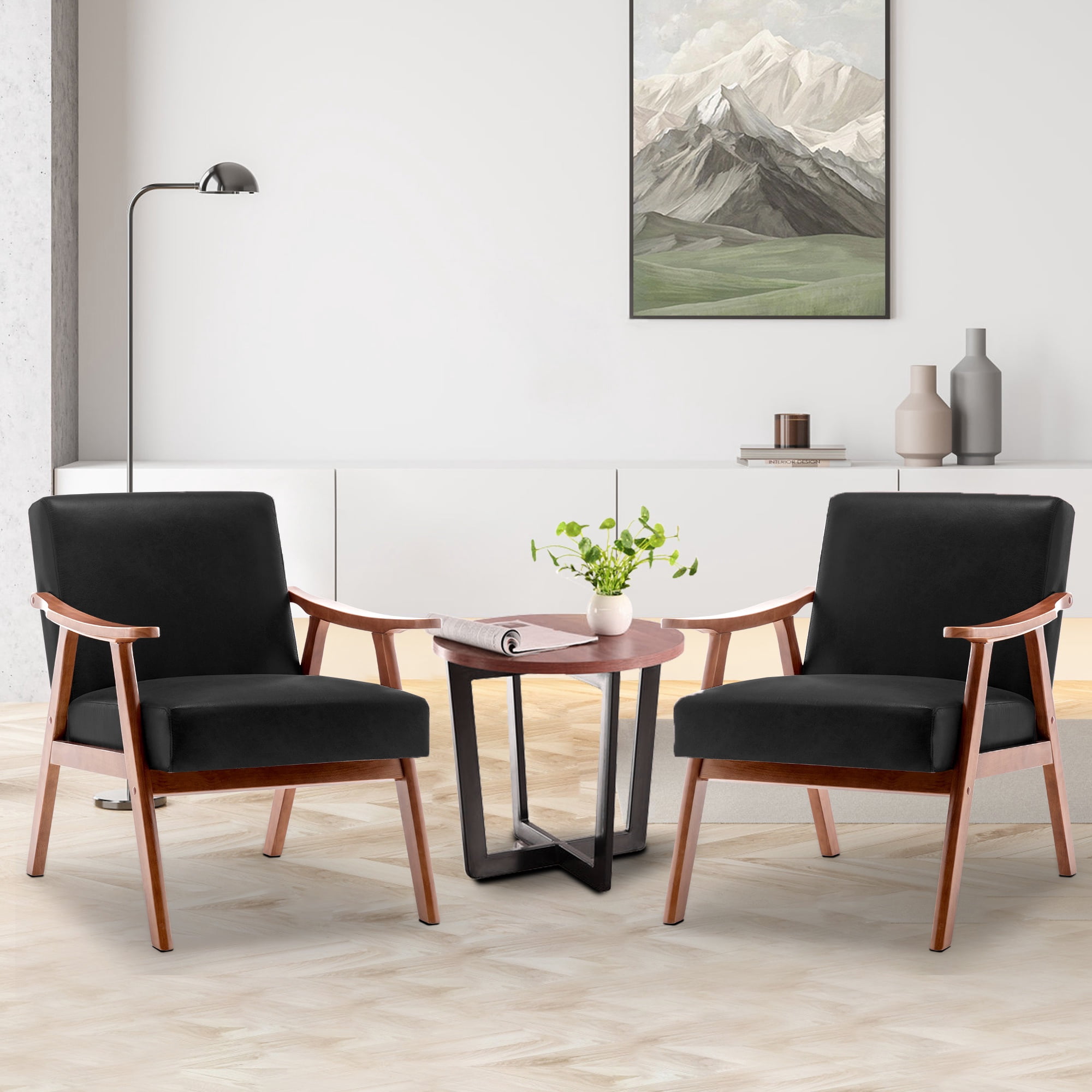 Mid-Century Modern Accent Chair, Velvet Upholstered Lounge Chair with Solid Wood Frame, Extra-Thick Backrest Wingback Chair for Living Room, Bedroom, Reading Nook