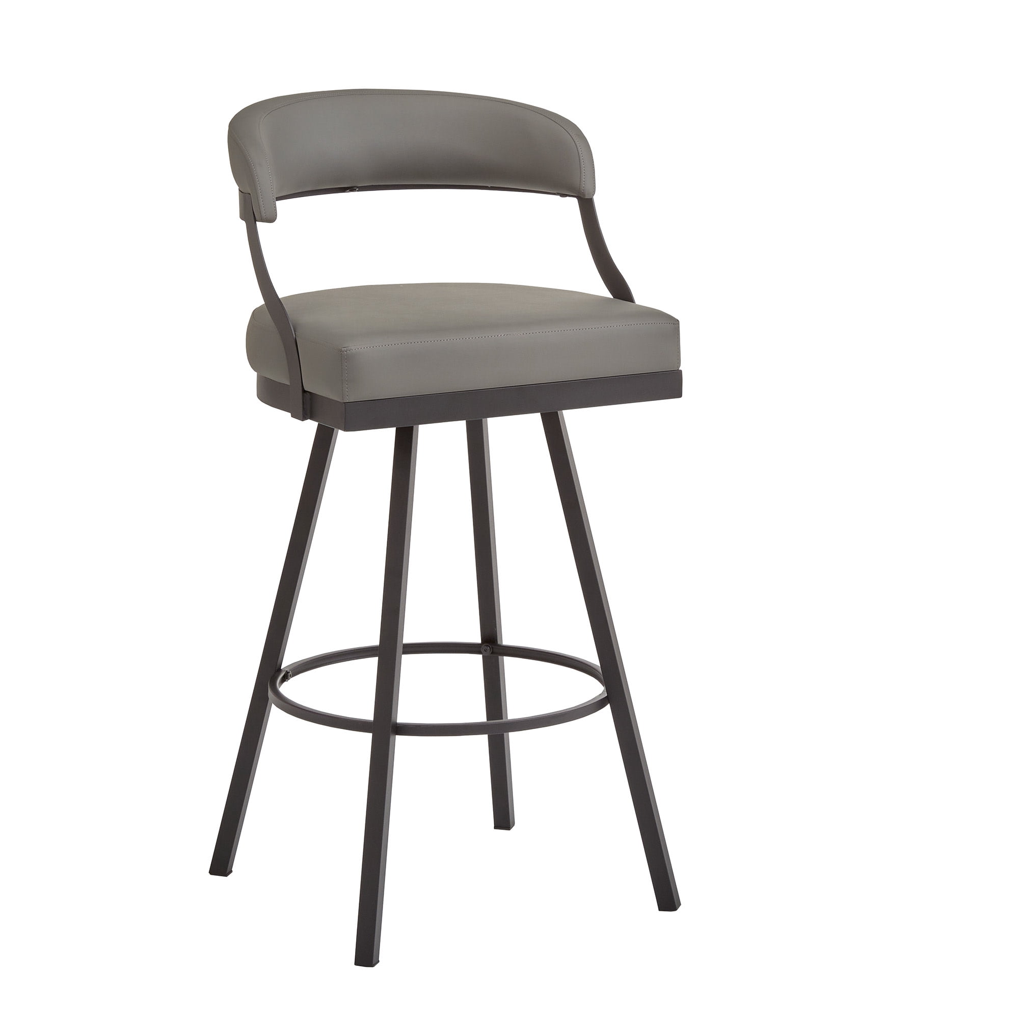 Weston Home Jala Black Finish Metal Vegan Leather Swivel Bar Height Chair, Set of 2, Gray