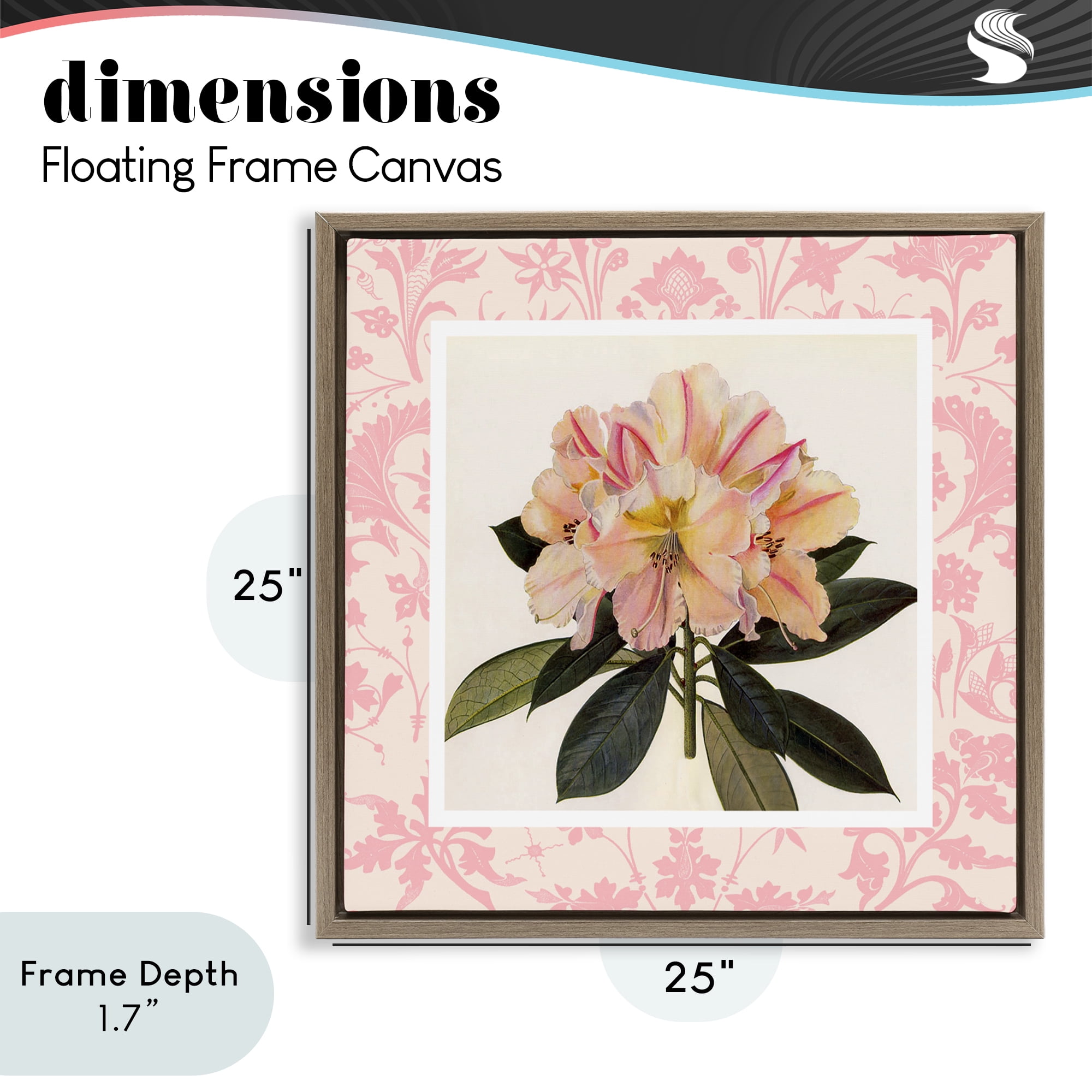 Stupell Industries Pink Vintage Pattern Botanical Brown Framed Floater Canvas Wall Art, design by Livi Finn