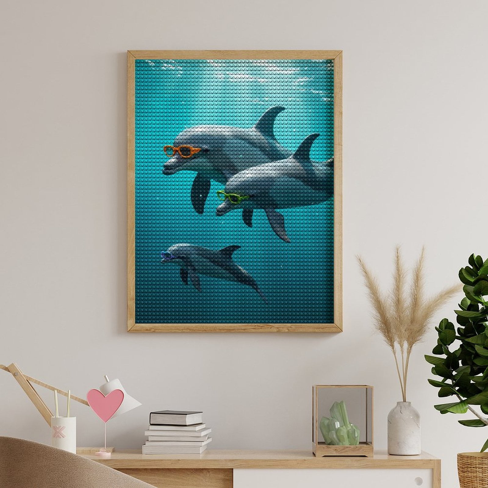 Diamond Art Kit for Adults, Dolphins Sunglasses Ocean Fun Diamond Painting for Adults Beginners, 5D DIY Diamond Art Painting Kits, Colorful Diamond Painting Craft for Home Decor 12x16
