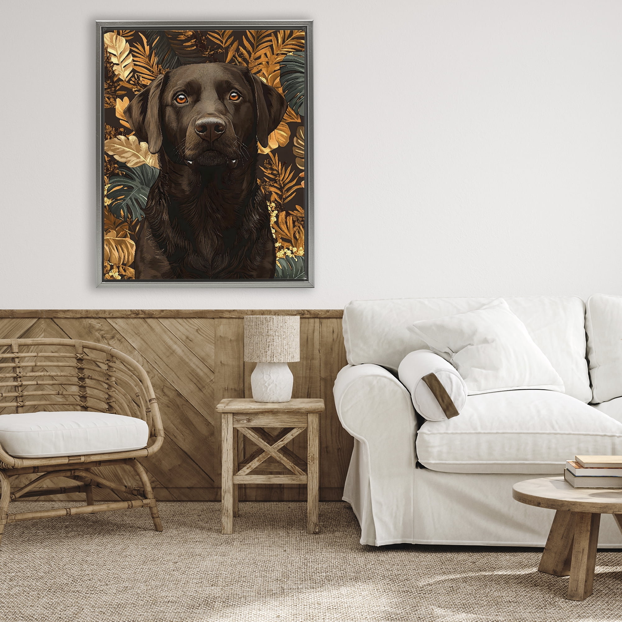 Stupell Industries Labrador with Golden Leaves Gray Framed Floater Canvas Wall Art, design by Creative Studio
