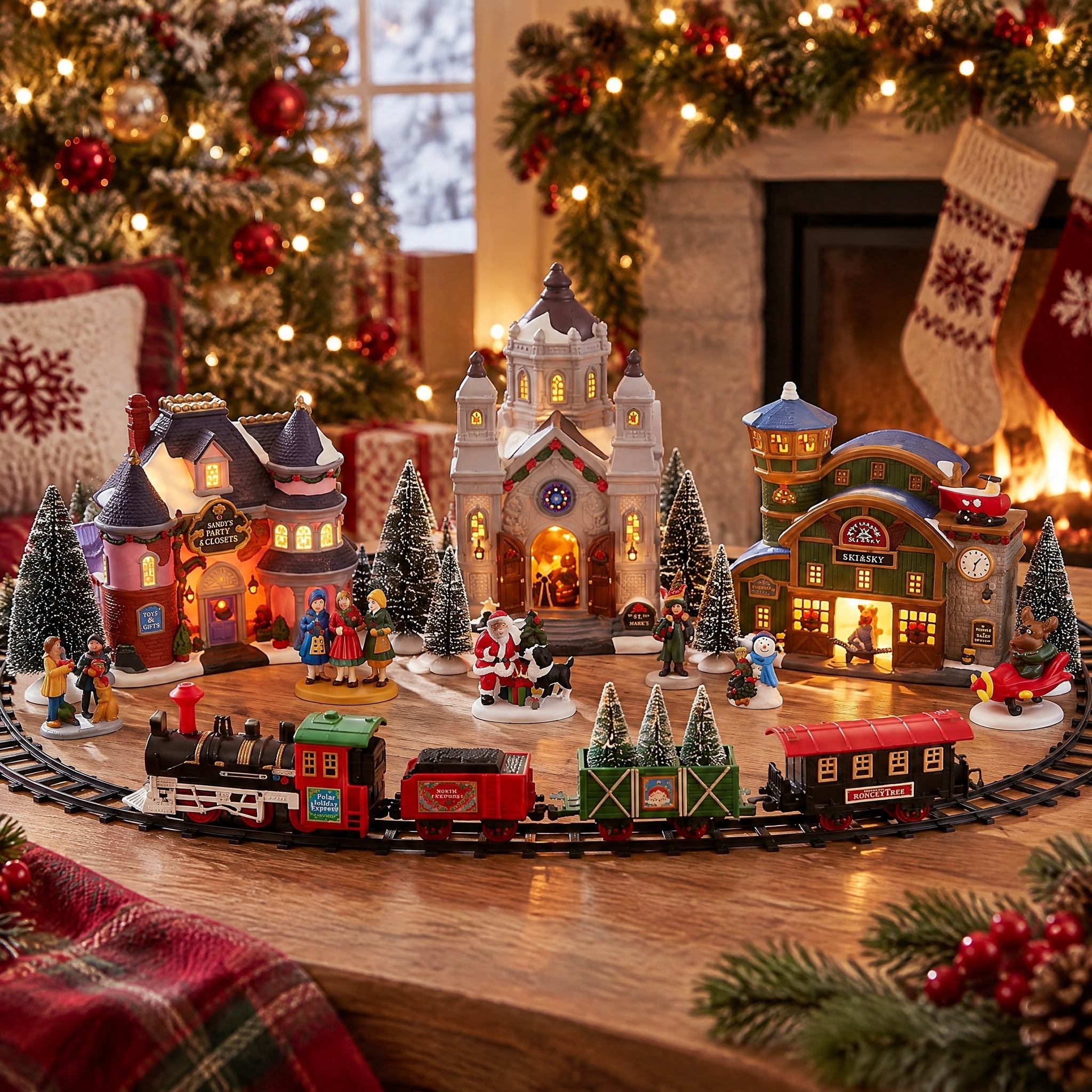 Light-Up Battery-Operated Train Christmas Village Decoration Set, Multicolor, 40.9" x 29.5", by Holiday Time