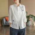 thumbnail image 1 of MHFRRA Camisa de Manga Larga con Bordado Floral para Mujer, Blusa Minimalista Holgada Blanco, 1 of 6