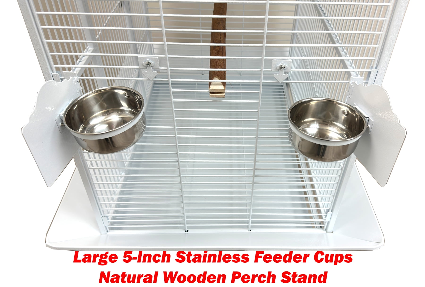 Extra Large 32" x 23" x 69"H Elegant Sturdy Wrought Iron Double Ladders Play Perch Stand Top Bird Parrot Rolling Cage Stainless Feed Cups Natural Wooden Stand Perch Seed Guard Lockable Wheels