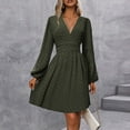 thumbnail image 2 of Swiss Dot Dress for Women 2025 Fall V Neck Long Sleeve Smocked Mini Dresses Boho Casual Fashion Wedding Guest Dress, 2 of 7