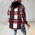 thumbnail image 5 of Women's Plaid Hooded Fleece Shacket Long Sleeve Button Front Coat with Pockets, 5 of 6