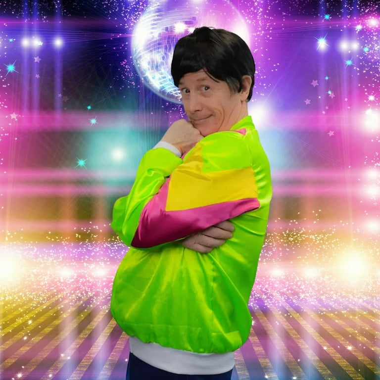 HMS 80s Male Neon Windbreaker and Wig Adult Costume Kit | Large/X